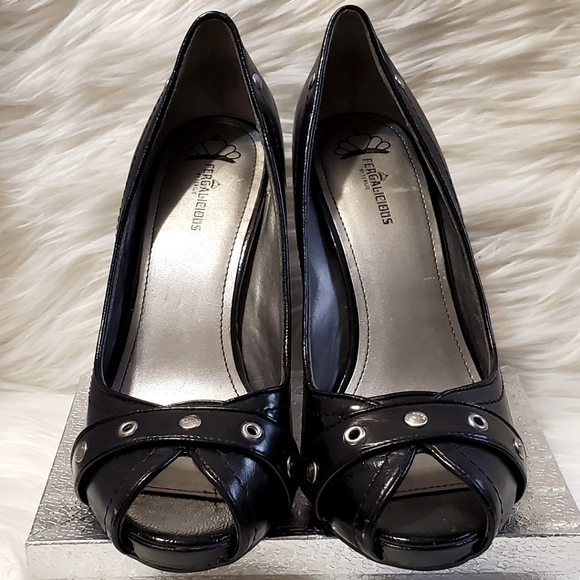 Fergalicious by FERGIE Black open-toe Heels Size 7 - Picture 3 of 12